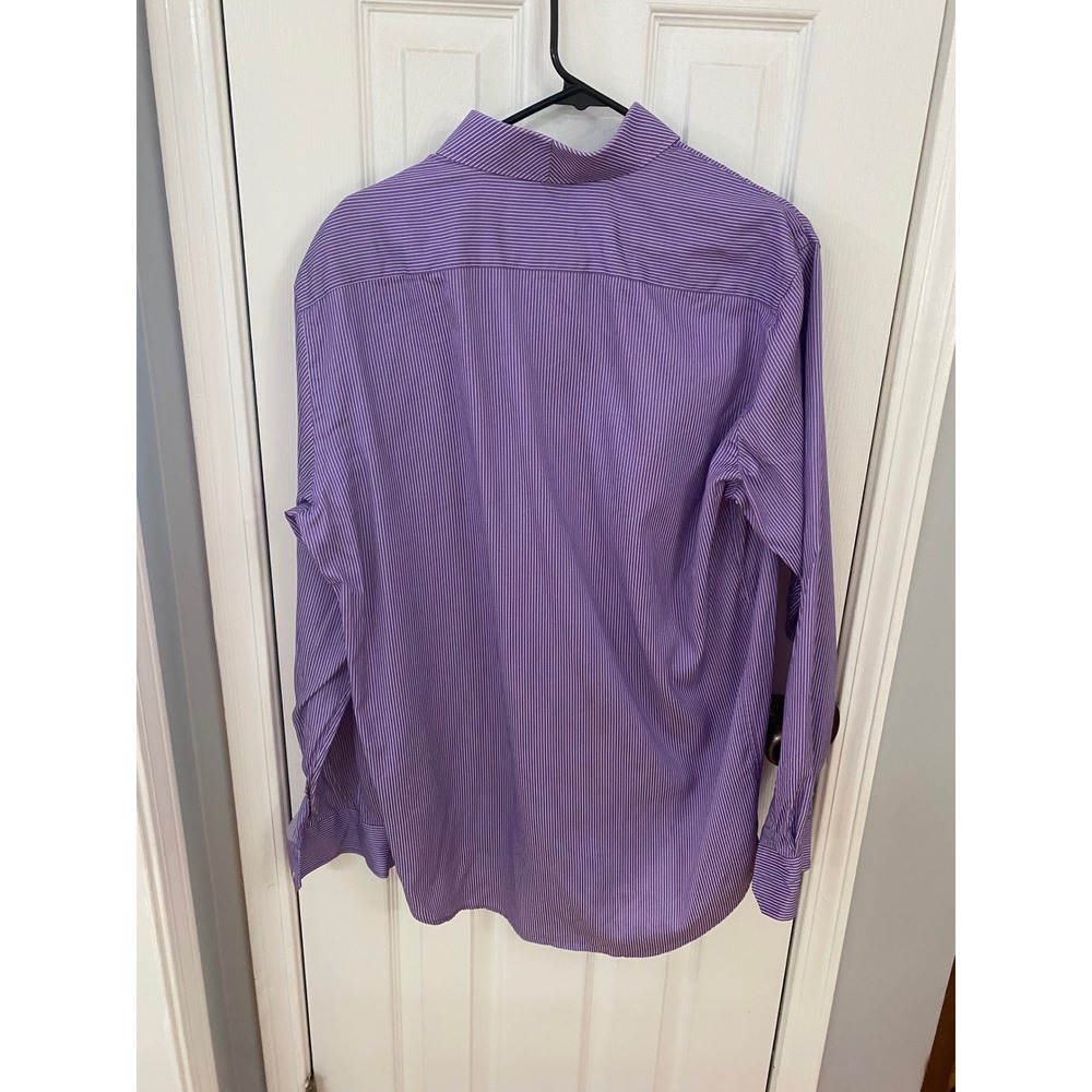 Robert Graham Button Down Shirt Mens 16.5 Purple White Striped Long Sleeve - Picture 7 of 7